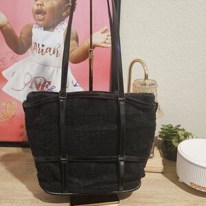 Salvatore Ferragamo Leather Cage Terry Cloth Shoulder Bag